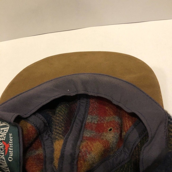 VINTAGE American Eagle Hat Cap Red Brown Leather Mens 90s - Picture 7 of 7